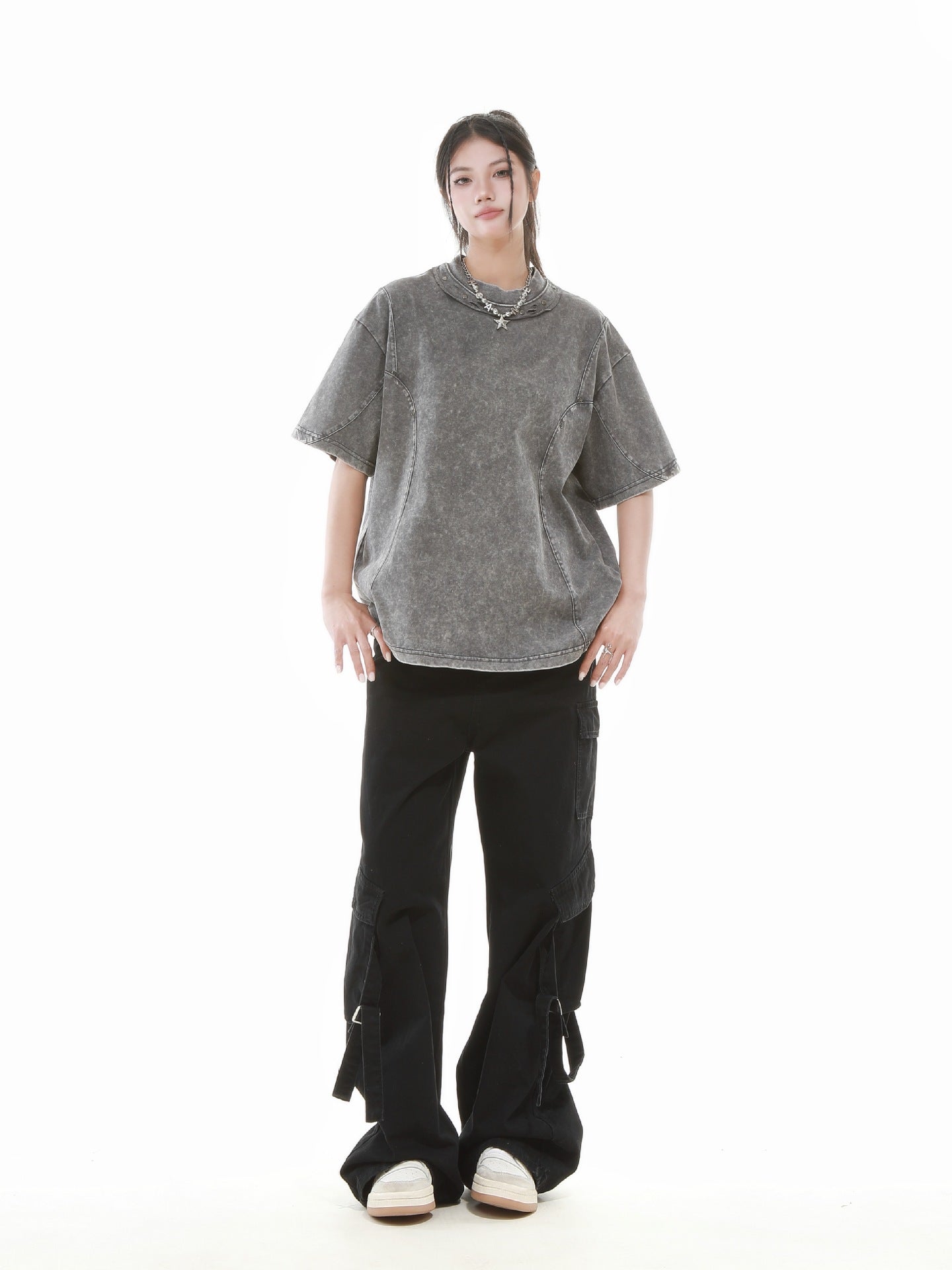 Heavy Washed Fade Stitching Short Sleeve T-Shirt