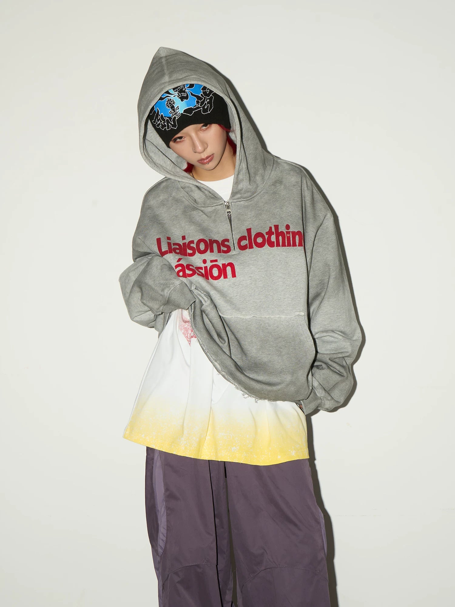 Irregular Dye Letter Print Oversize Hoodie