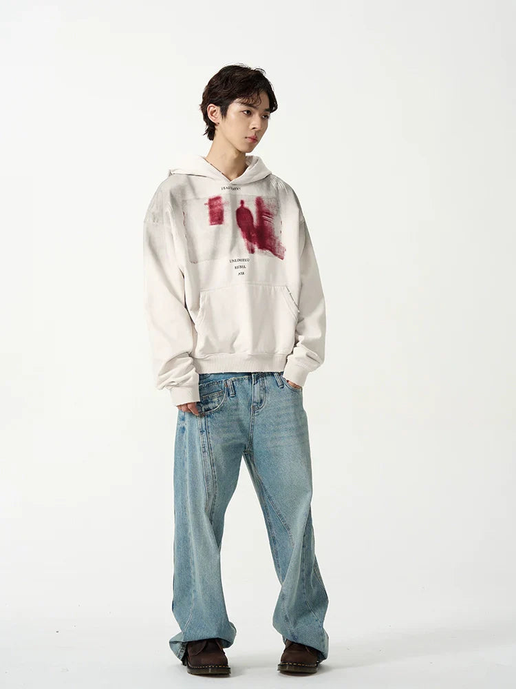 Felpa con cappuccio oversize stampata corta
