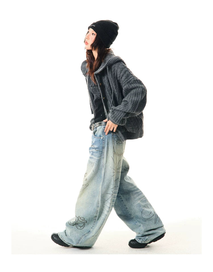 Hooded Button Oversize Cable Knit Cardigan
