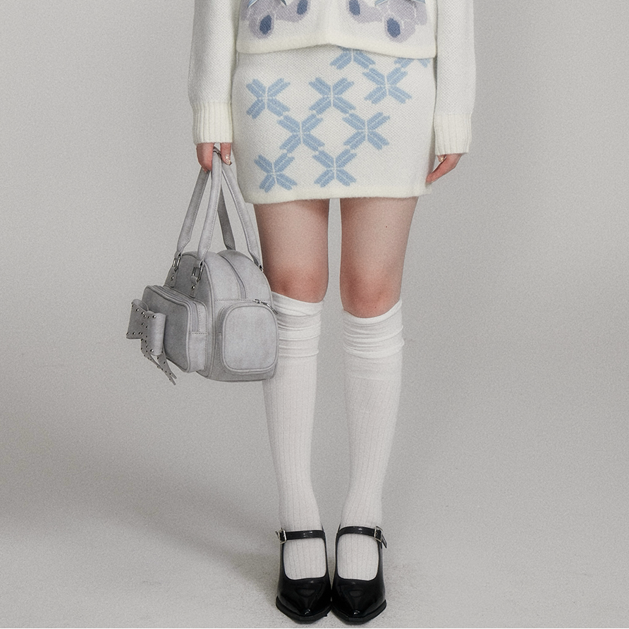 Teddy Bear Snowflake Knit Cardigan & Short Skirt Setup