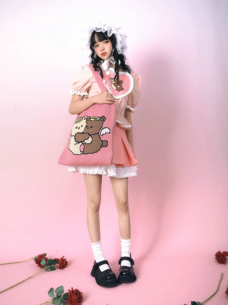 Angel Bear Jacquard Knit Tote Bag