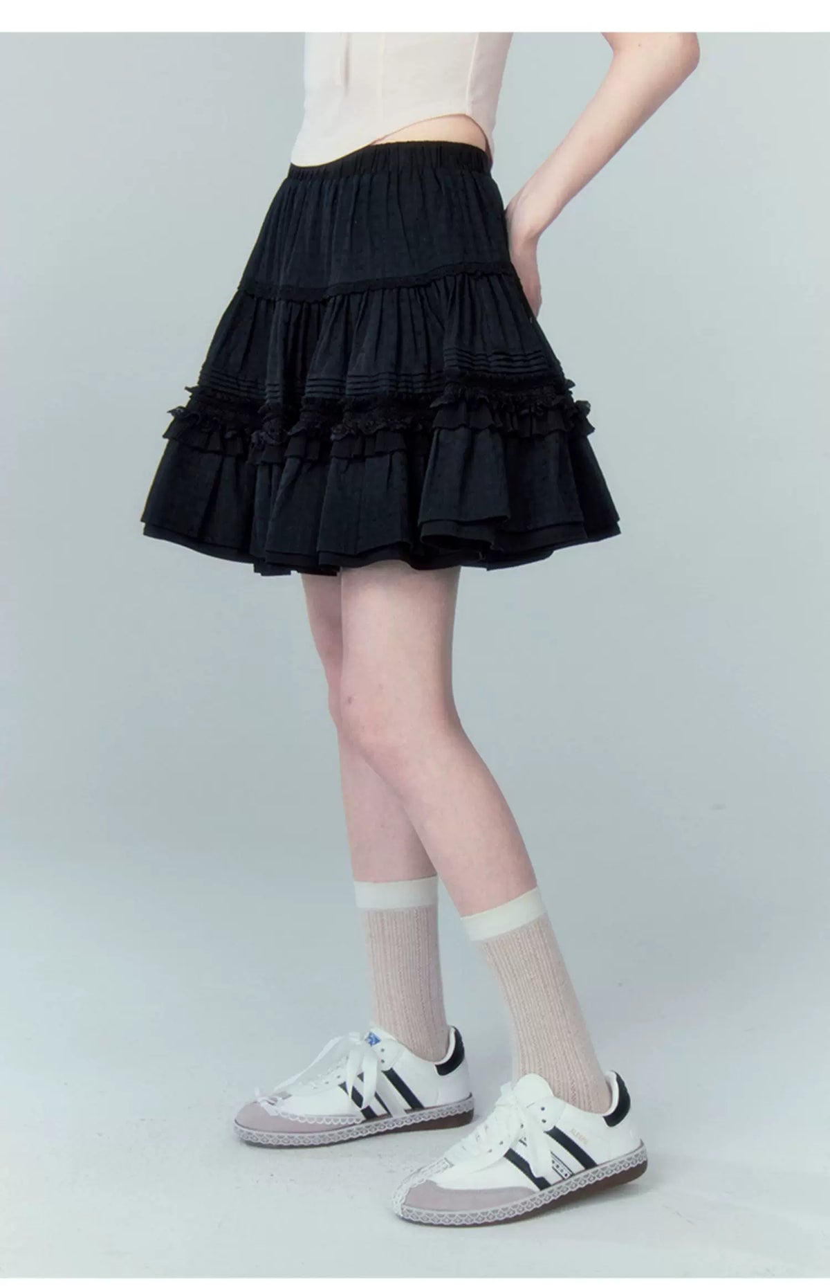 High Waist Jacquard Lace Fluffy Short Skirt
