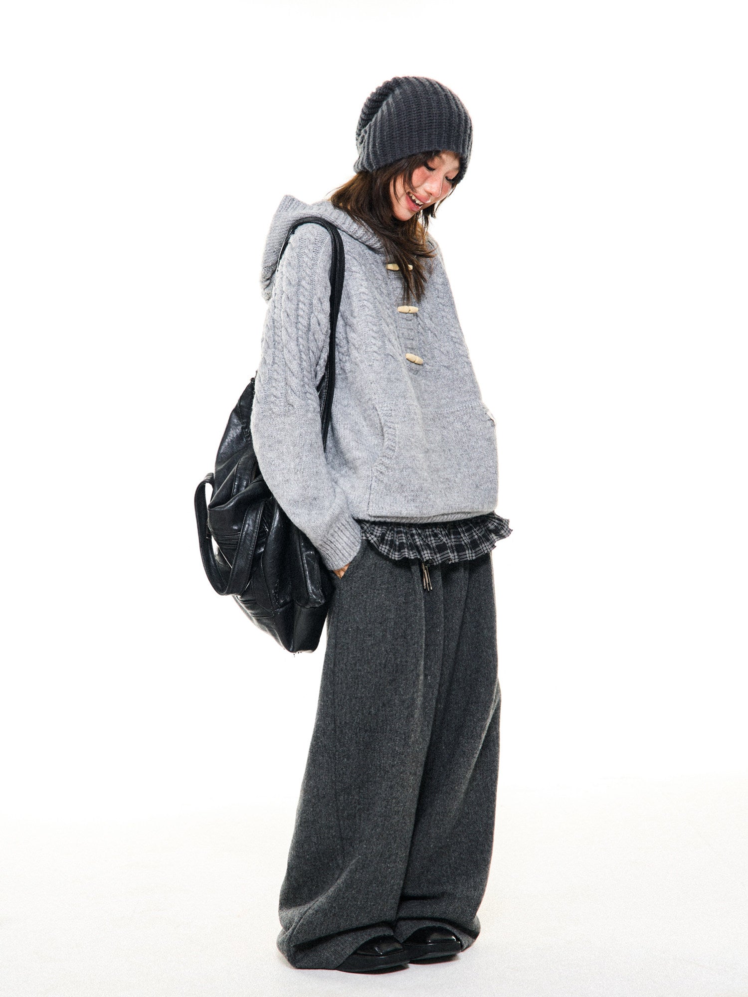 Hooded Toggle-Front Knit Sweater