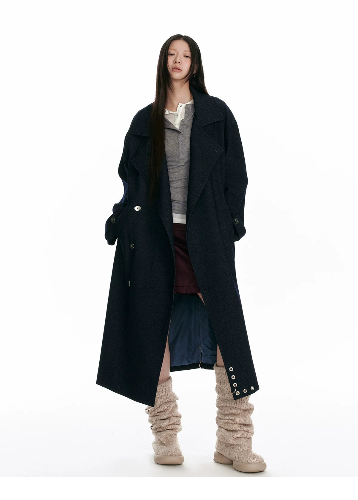 Double-Breasted Large Lapel Long Coat