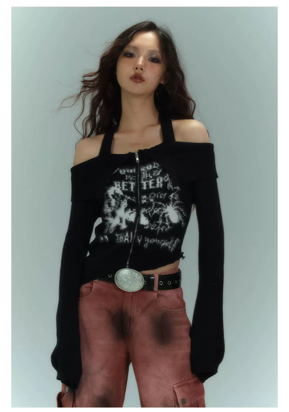 Off-Shoulder Halter Slim Knit Sweater