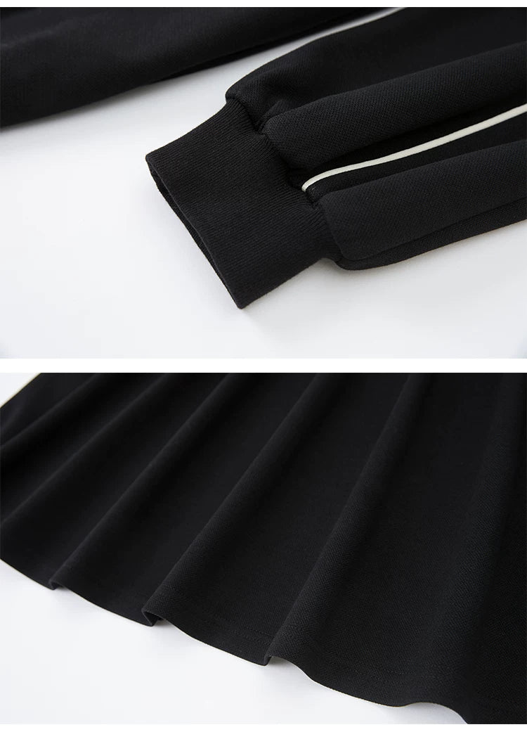 Embroidery Color Blocking Sporty Long Sleeve Jersey Dress