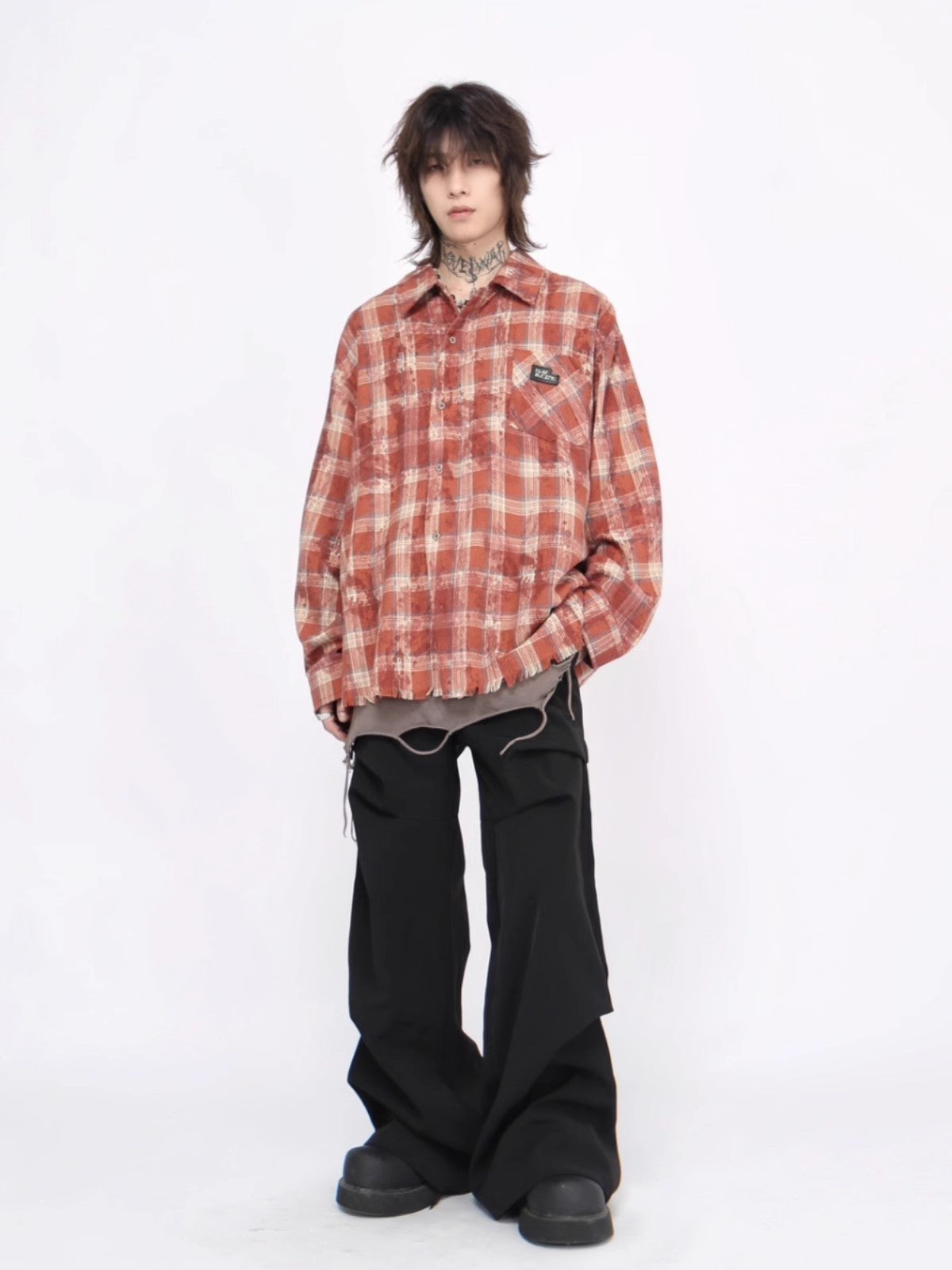 Label Design Tie Dyed Plaid Oversize Shirt