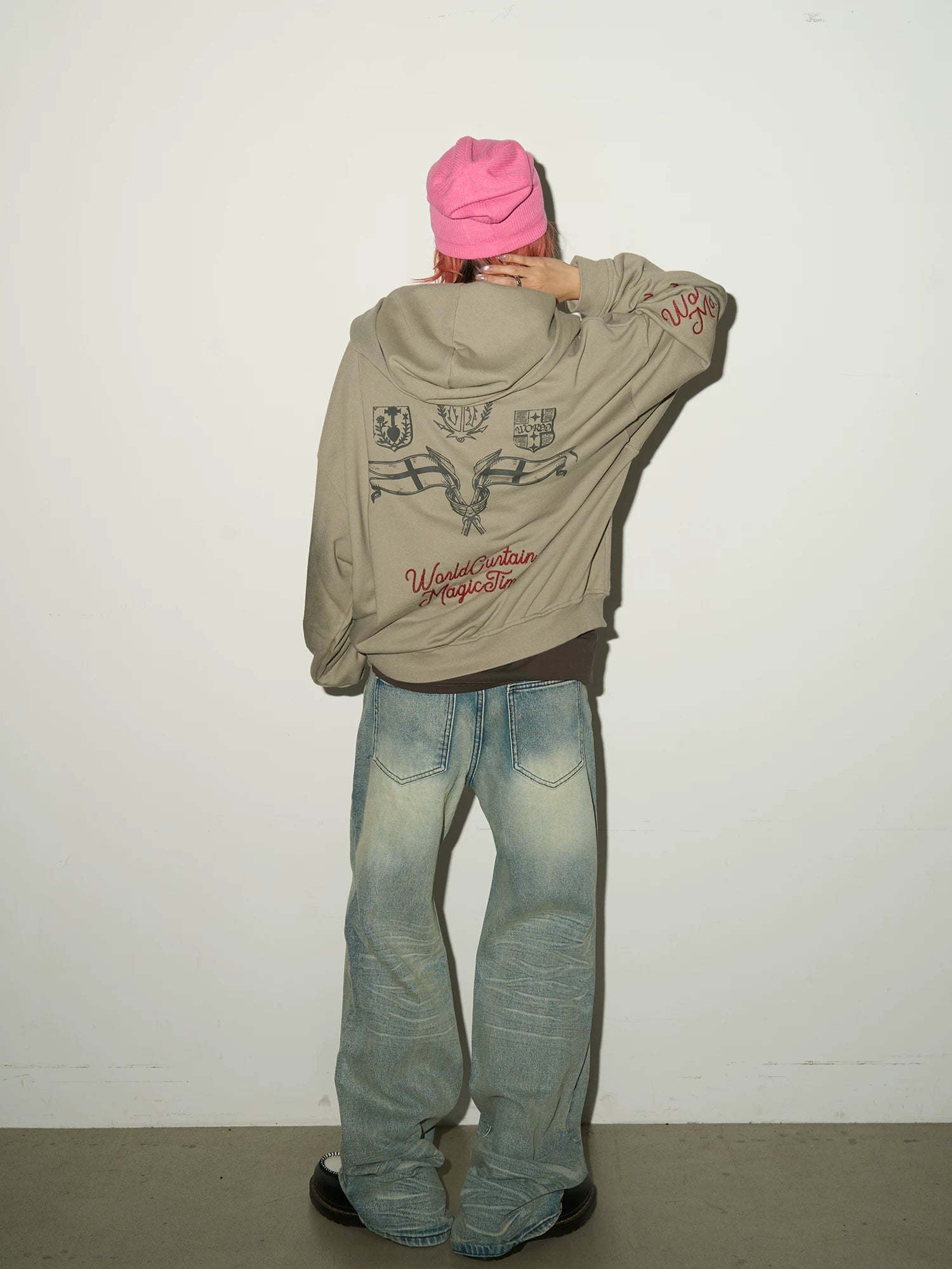 Embroidery Damage Zipper Hoodie