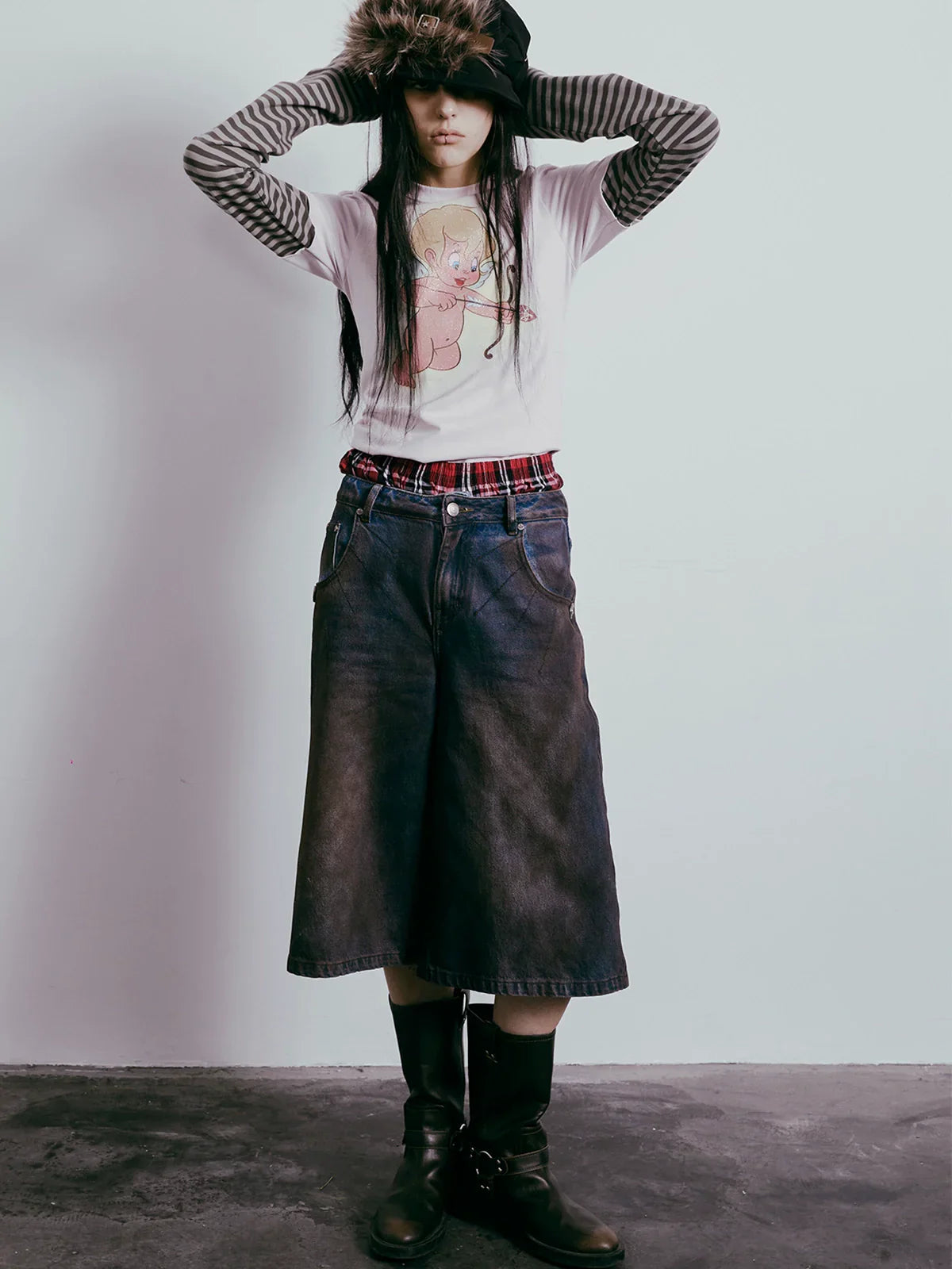 Heavy Duty Washed Half Denim Jeans