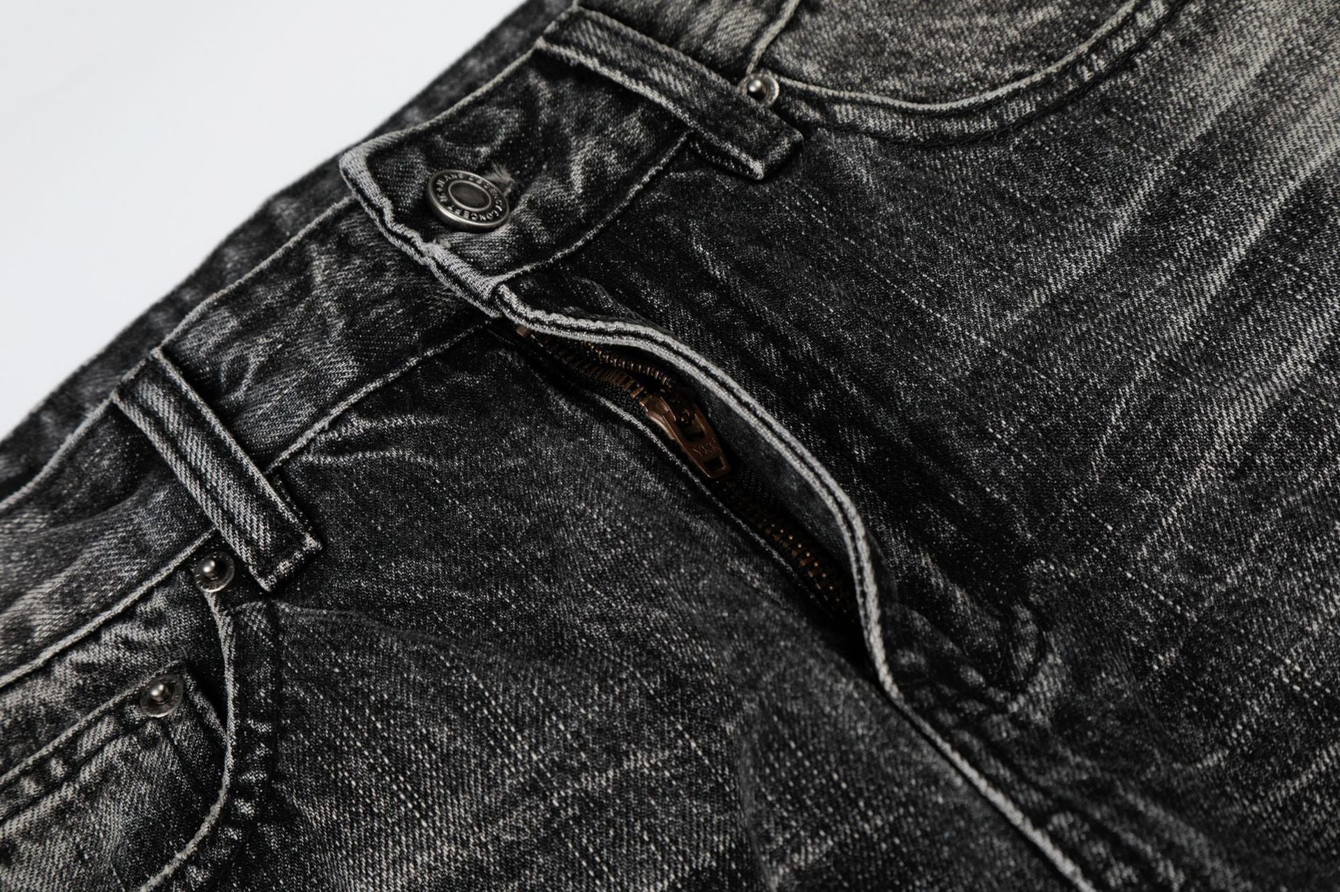 Washed Whisker Wide Leg Denim Jeans