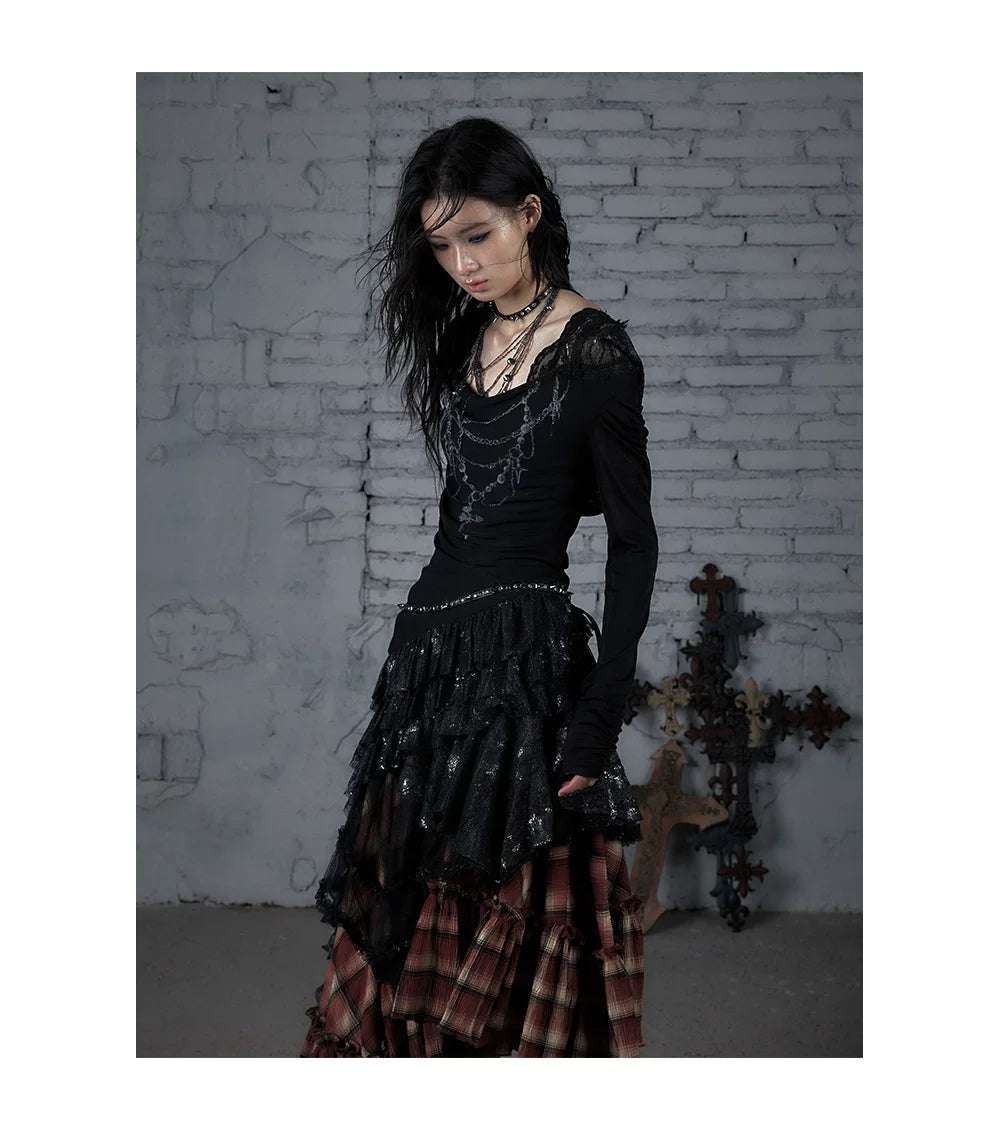 Lace Hooded Asymmetric Ruffle Dress