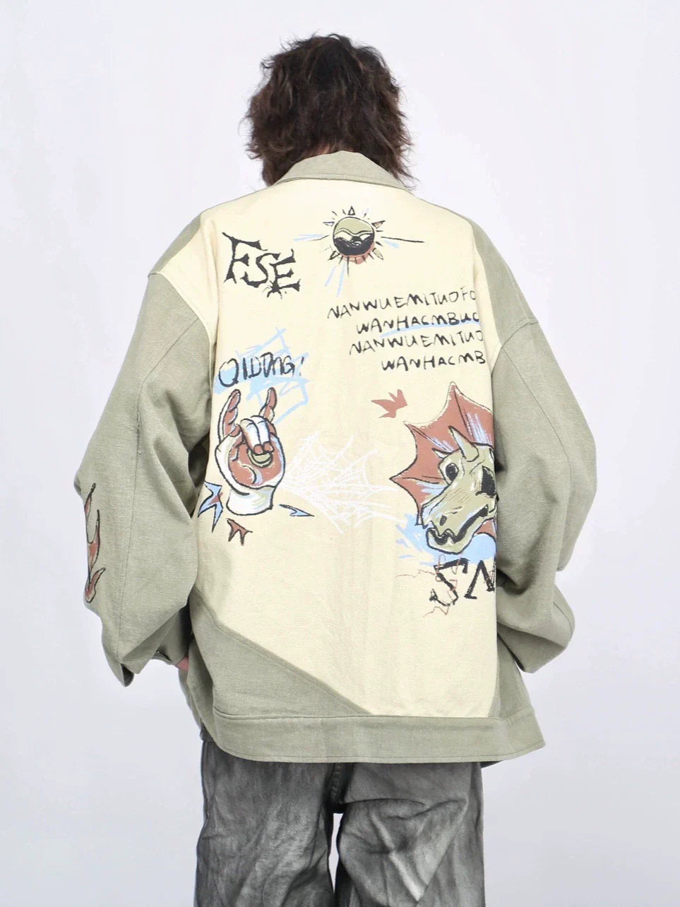 Graffiti Print Collar Zipper Jacket