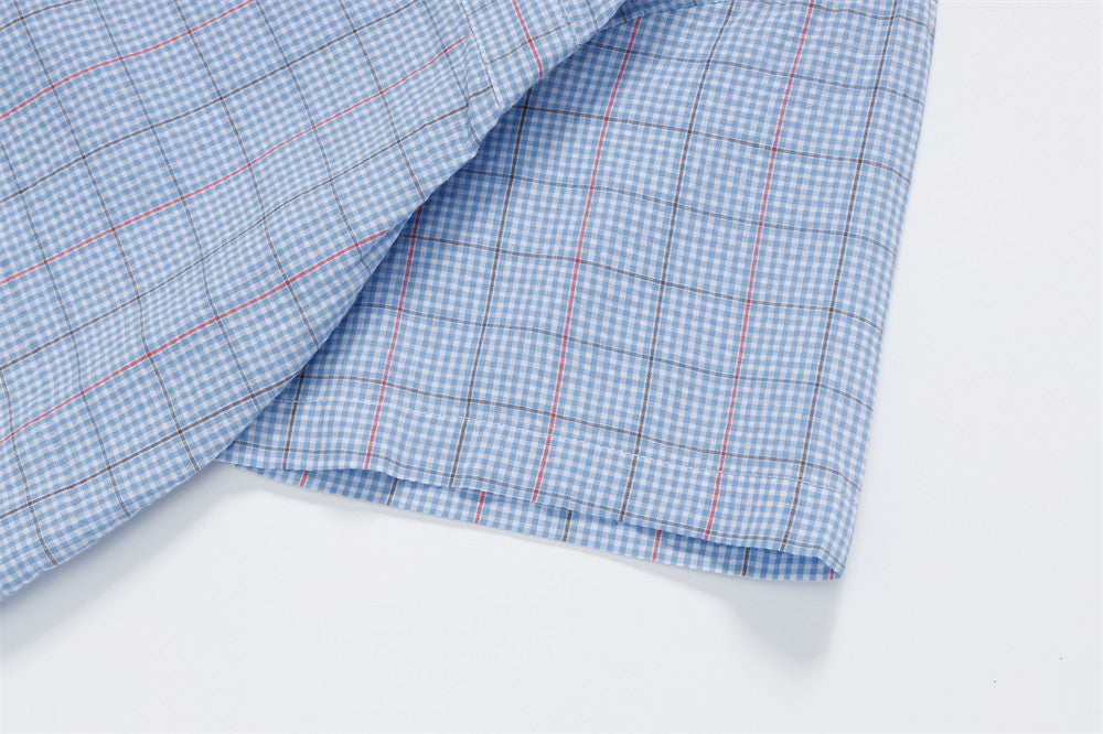 Cartoon-Embroidered Plaid Button-Up Shirt