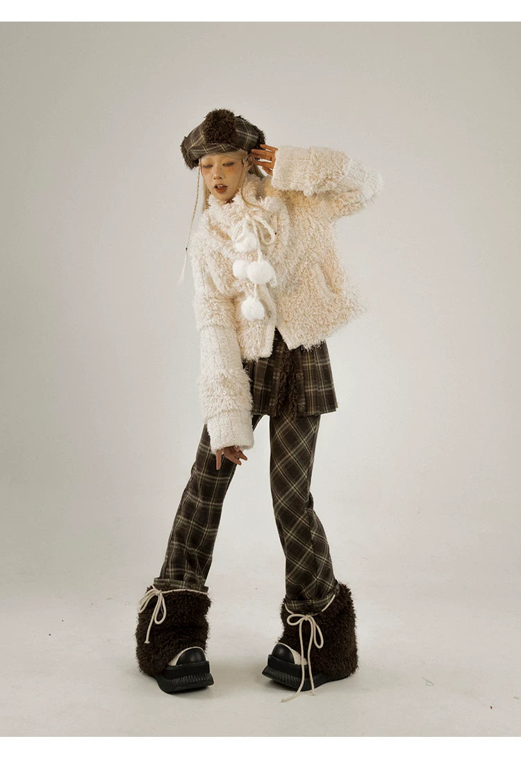 Fleece Lining Soft Fuzzy Knit Cardigan & Half Skirt Setup