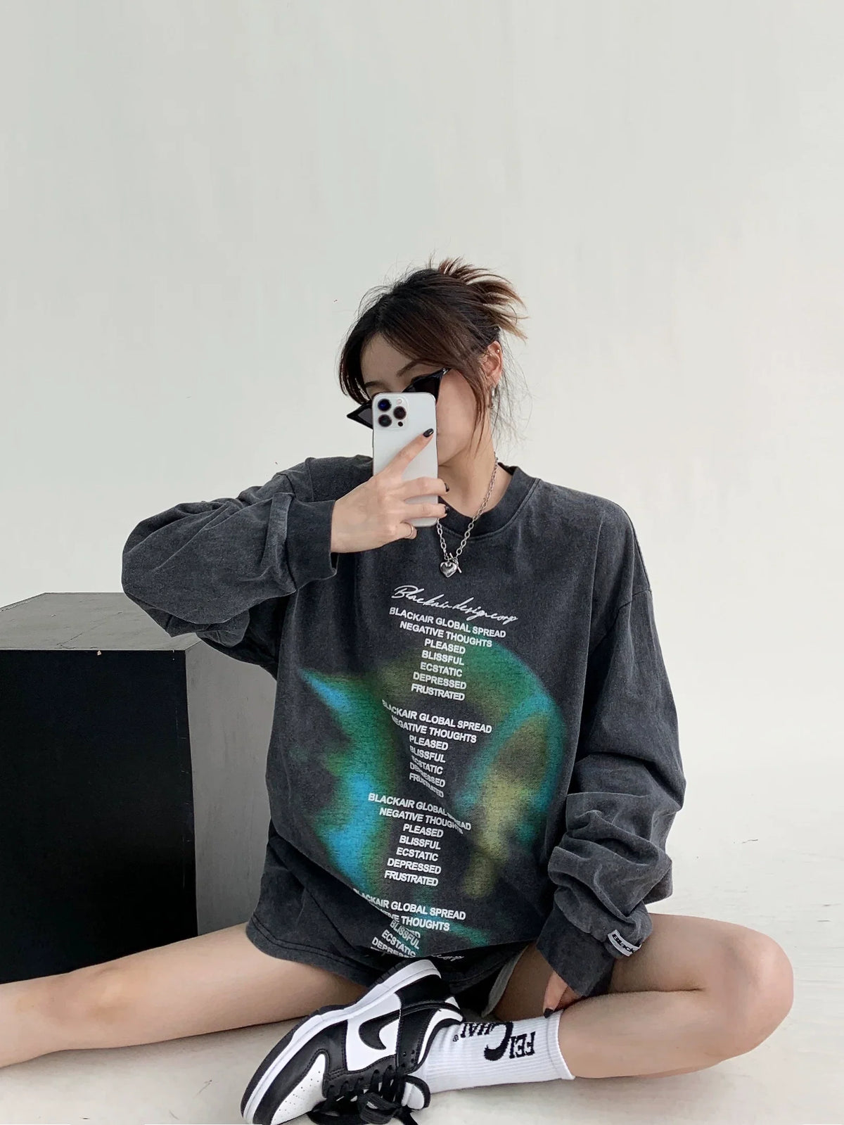 Letter Print Oversize Long-Sleeve Top