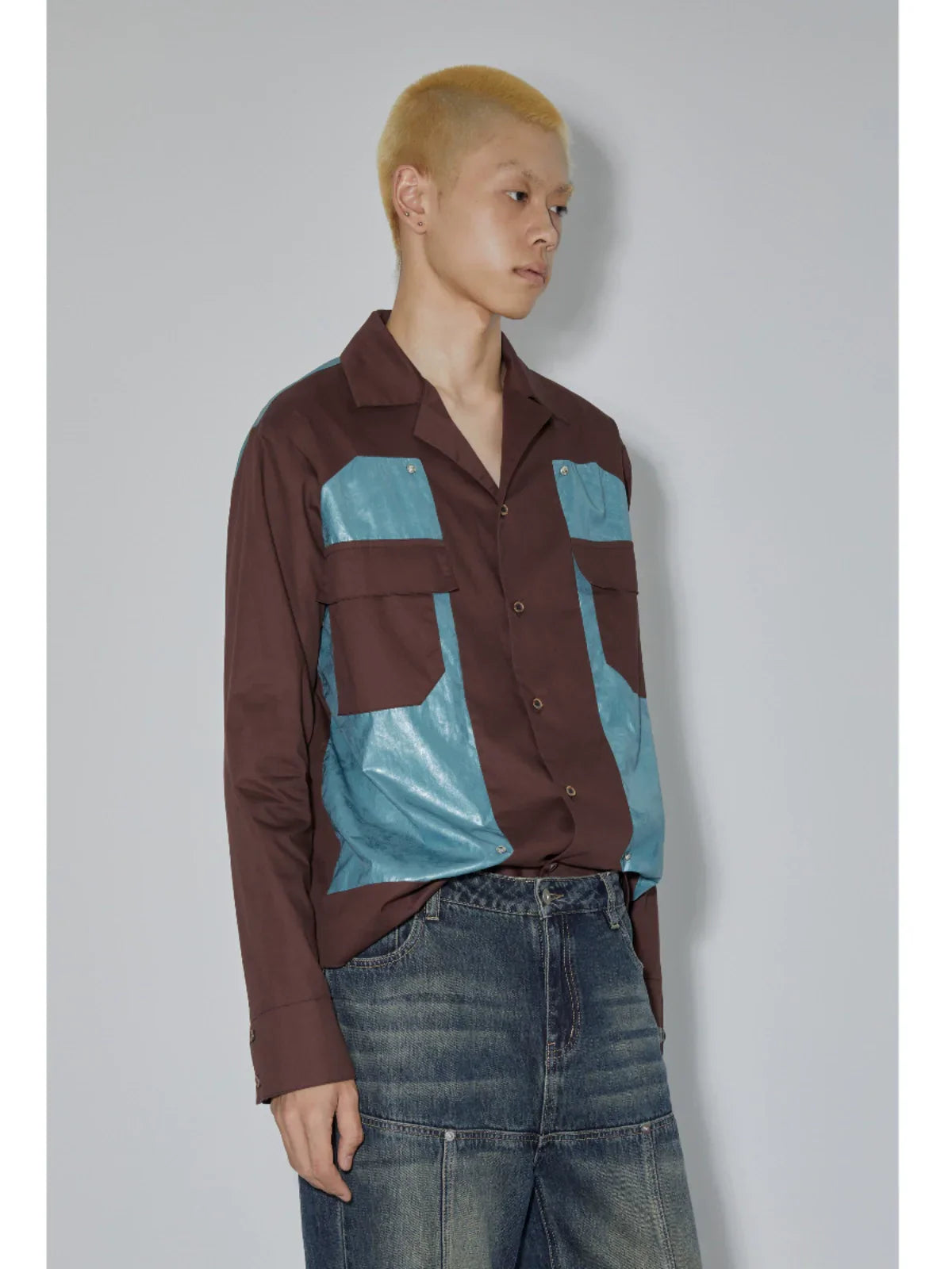 Colorblock Patchwork Long Sleeve Shirt