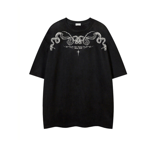 Python Print Suede Letter Print Short Sleeve T-Shirt - Black / S