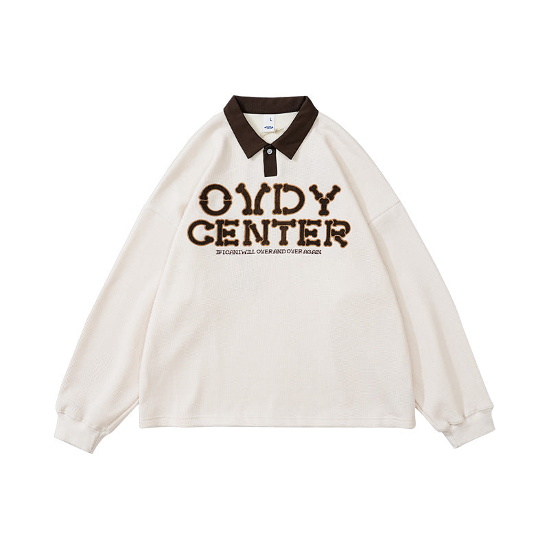 Contrast Waffle Fleece Polo Collar Sweatshirt