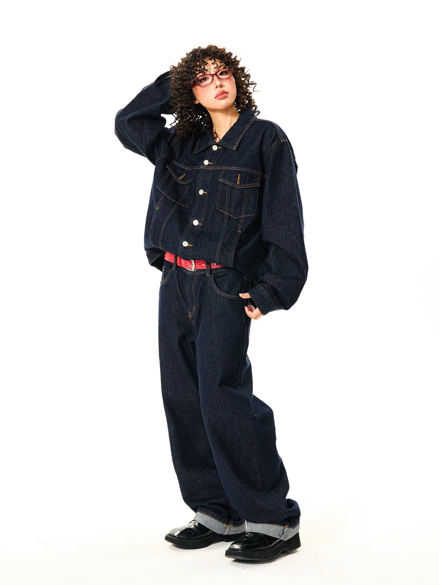 Button Oversize Denim Jacket & Wide Leg Denim Jeans Setup