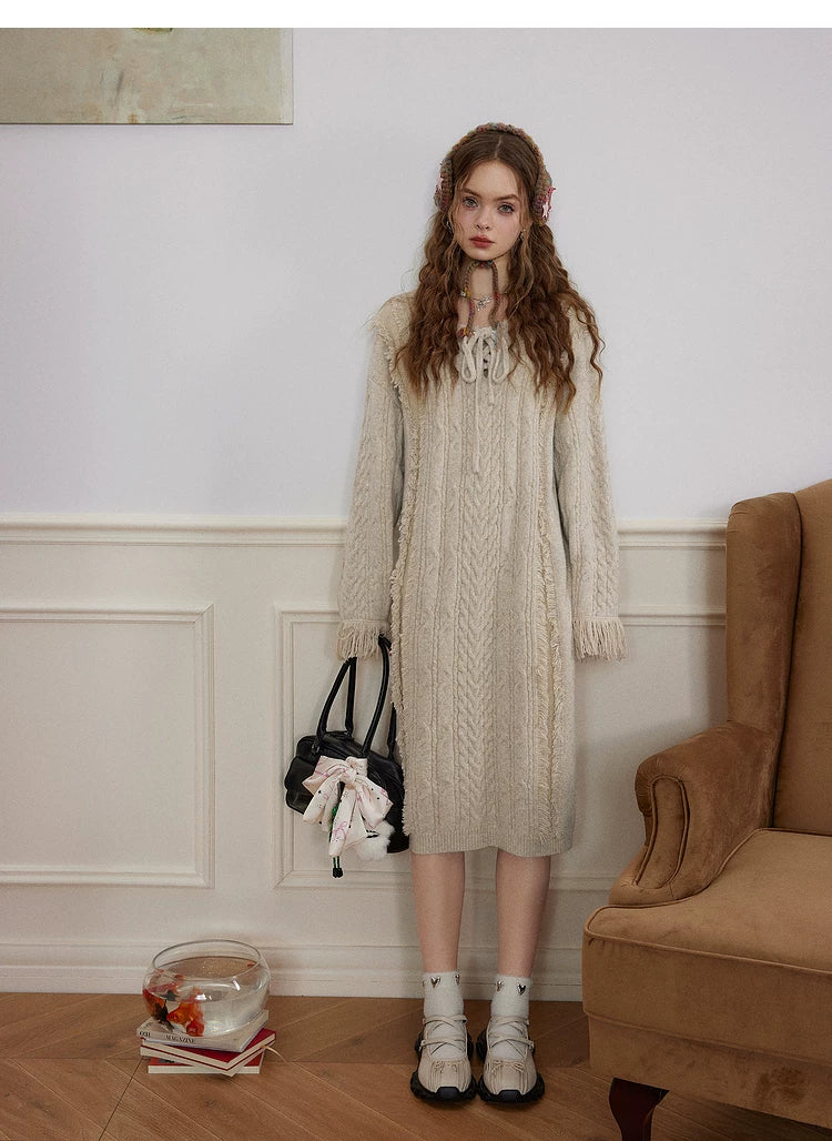 Robe longue ample en maille torsadée texturée