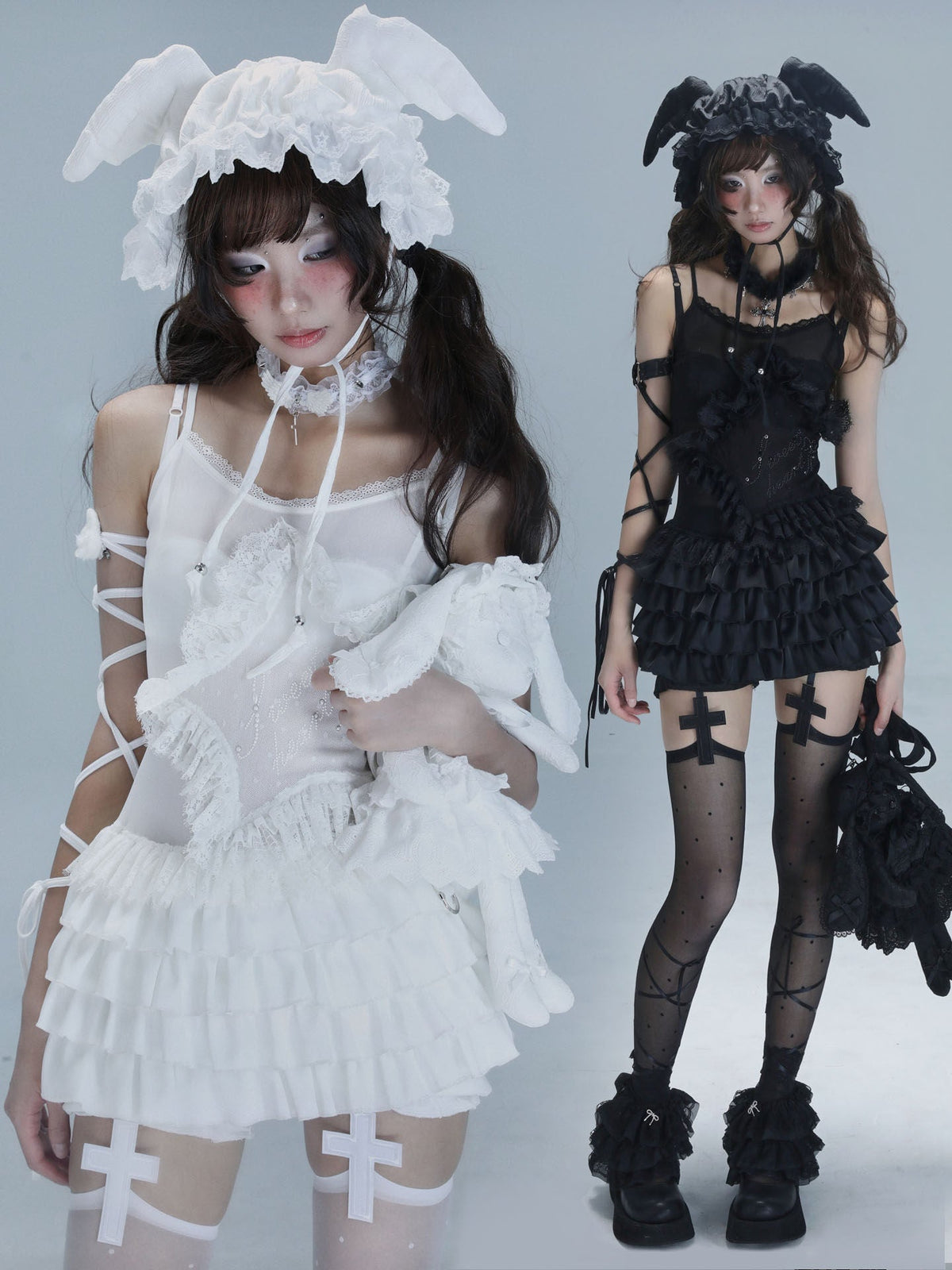 Lace Spaghetti Strap Tiered Ruffle Oversize Short Dress & Underwear Set