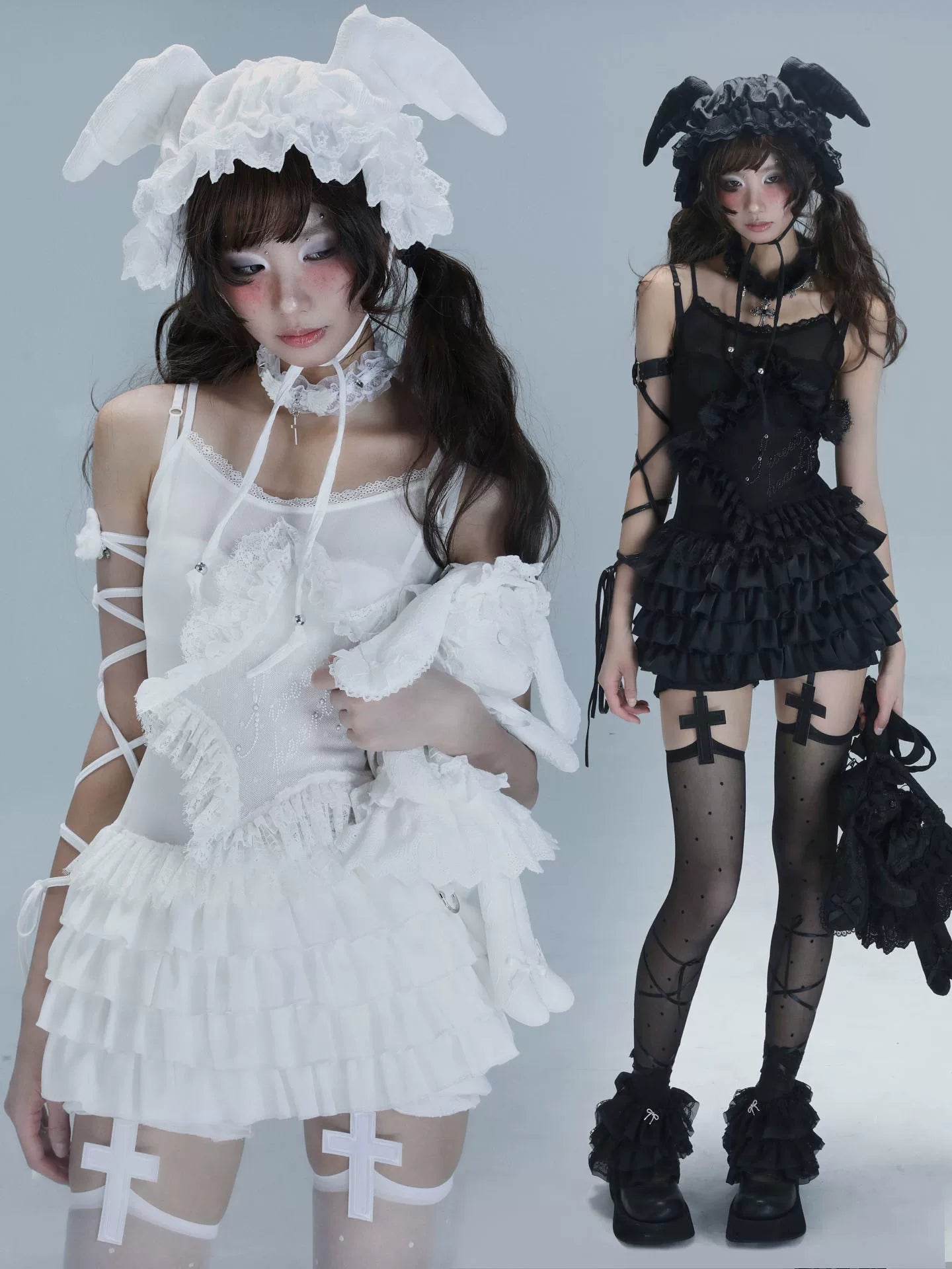 Lace Spaghetti Strap Tiered Ruffle Oversize Short Dress & Underwear Set