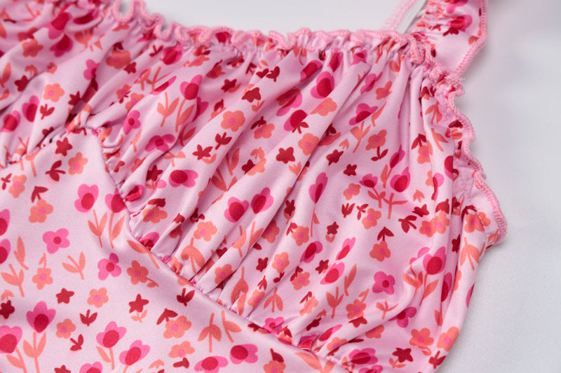 Pink Bohemian Floral Suspender Dress