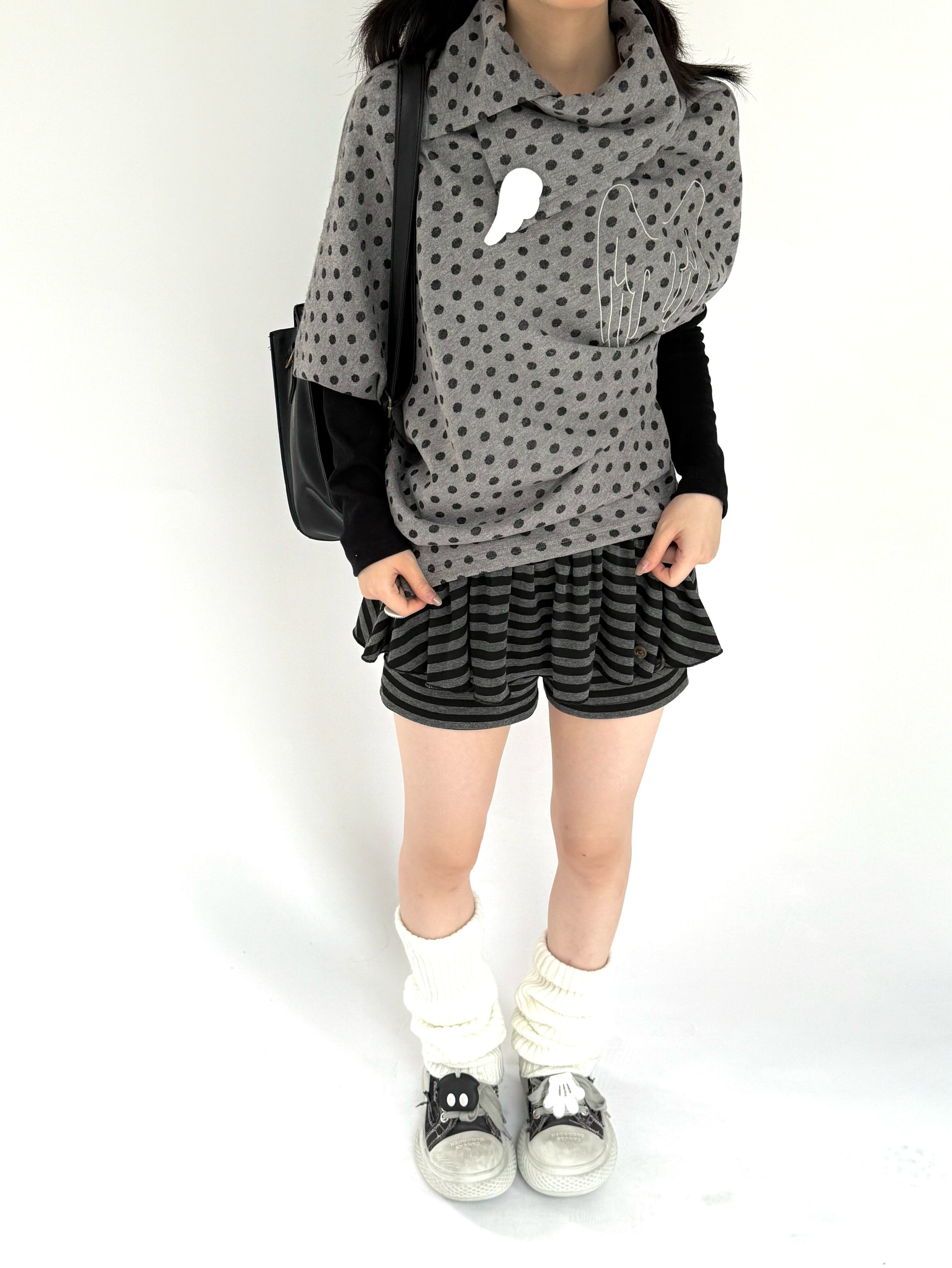 Asymmetric Polka Dot Fitted Long Sleeve T-Shirt
