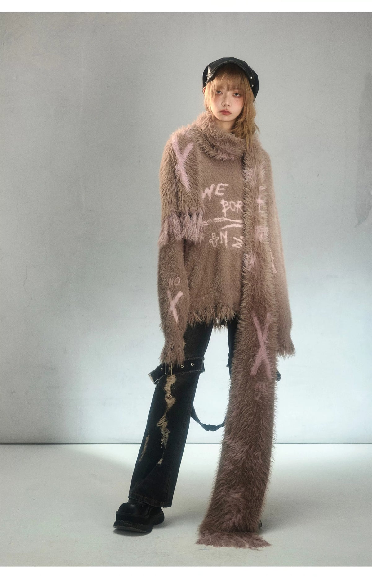 Graffiti Jacquard Oversize Pullover Knit Sweater