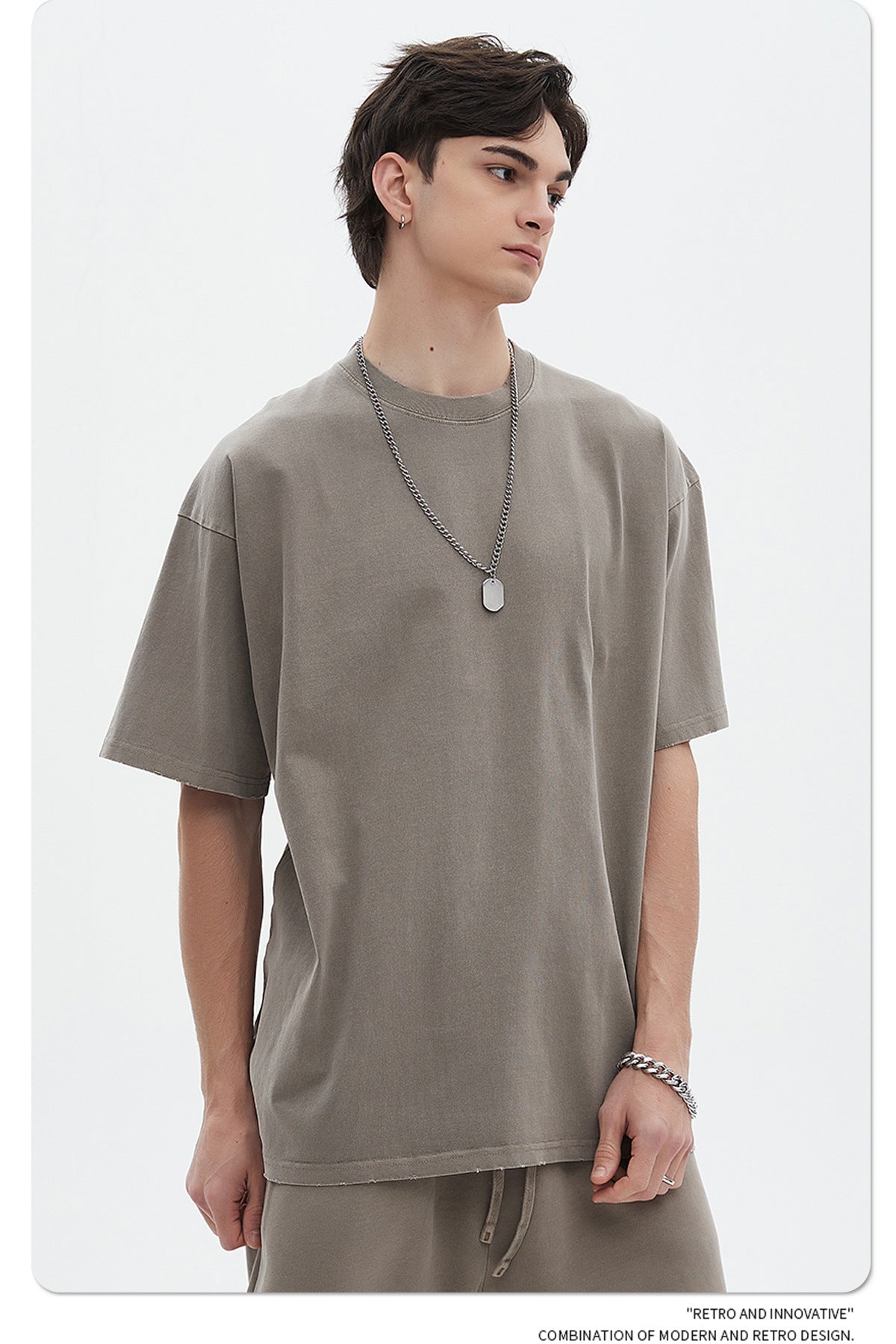 Washed Dyed Oversize Damage Short-sleeve T-shirt & Short Sweatpants Setup