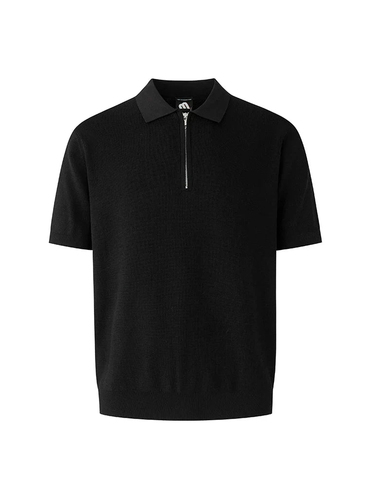 Solid Color Short Sleeve Knit Polo Shirt
