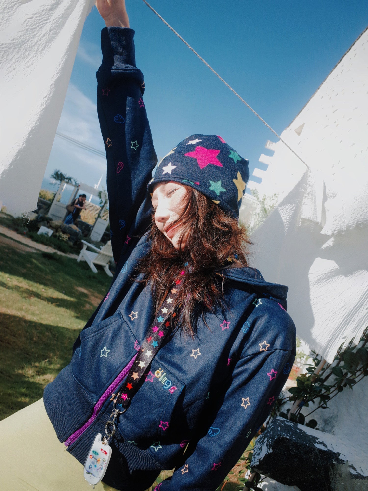 Star Print Fleece Zipper Hoodie