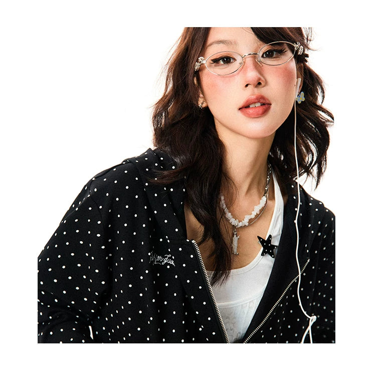 Polka Dot Zipper Hoodie