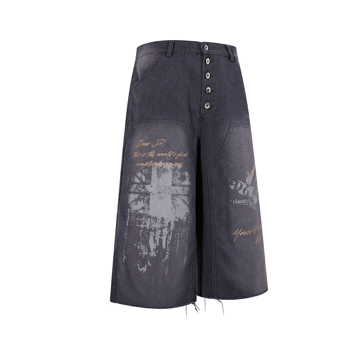 Denim Graffiti Damage Wide Leg Jort