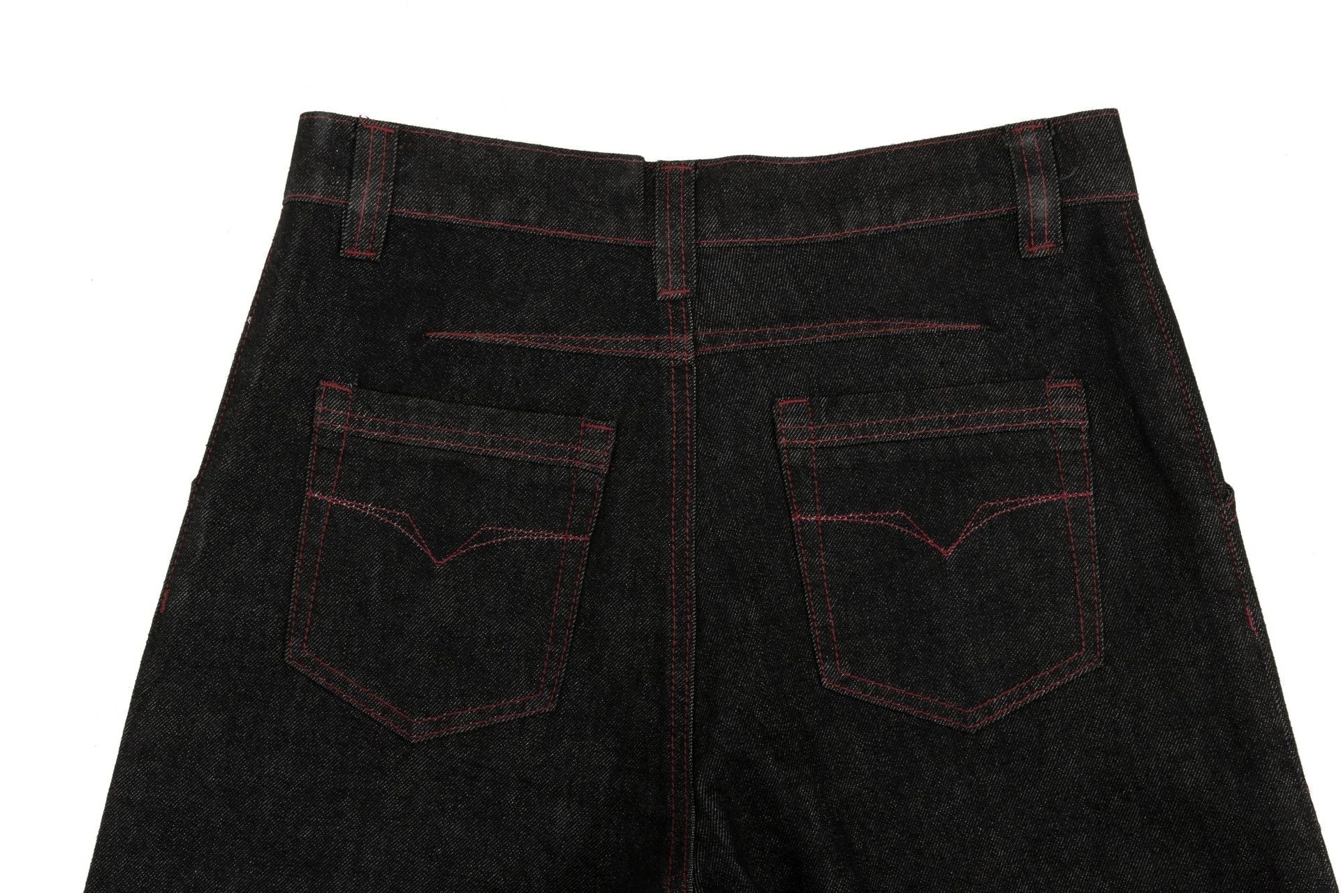 Contrast Stitch Panel Curved Wide Leg Denim Jeans