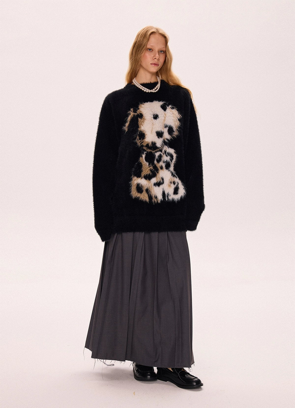 Fuzzy Dalmatian Print Sweater
