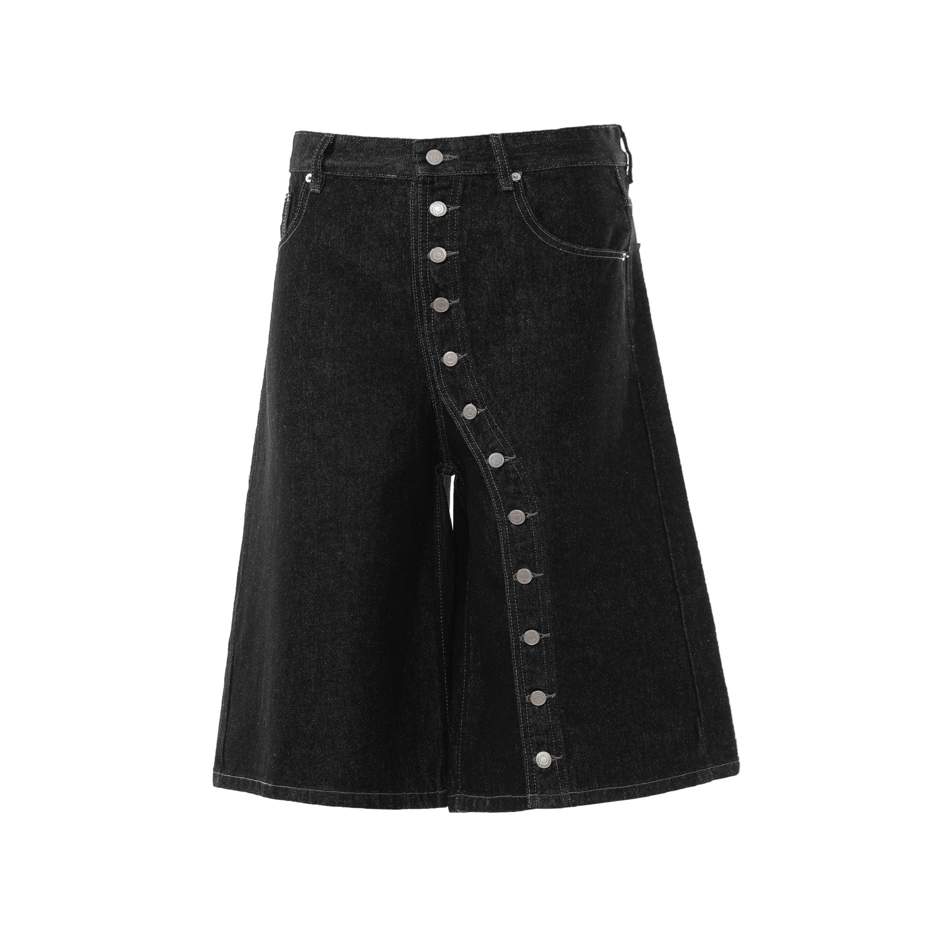 Raw Asymmetrical Button Denim Jort