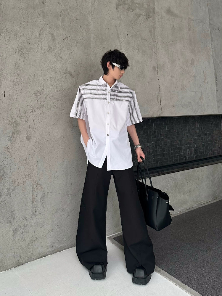 Shoulder-Pad Line Design Short Sleeve Shirt