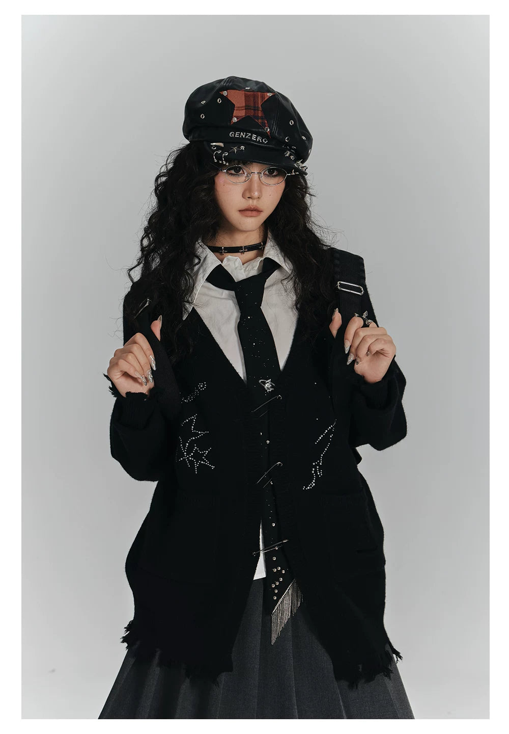 Safety Pin V-Neck Oversize Knit Cardigan