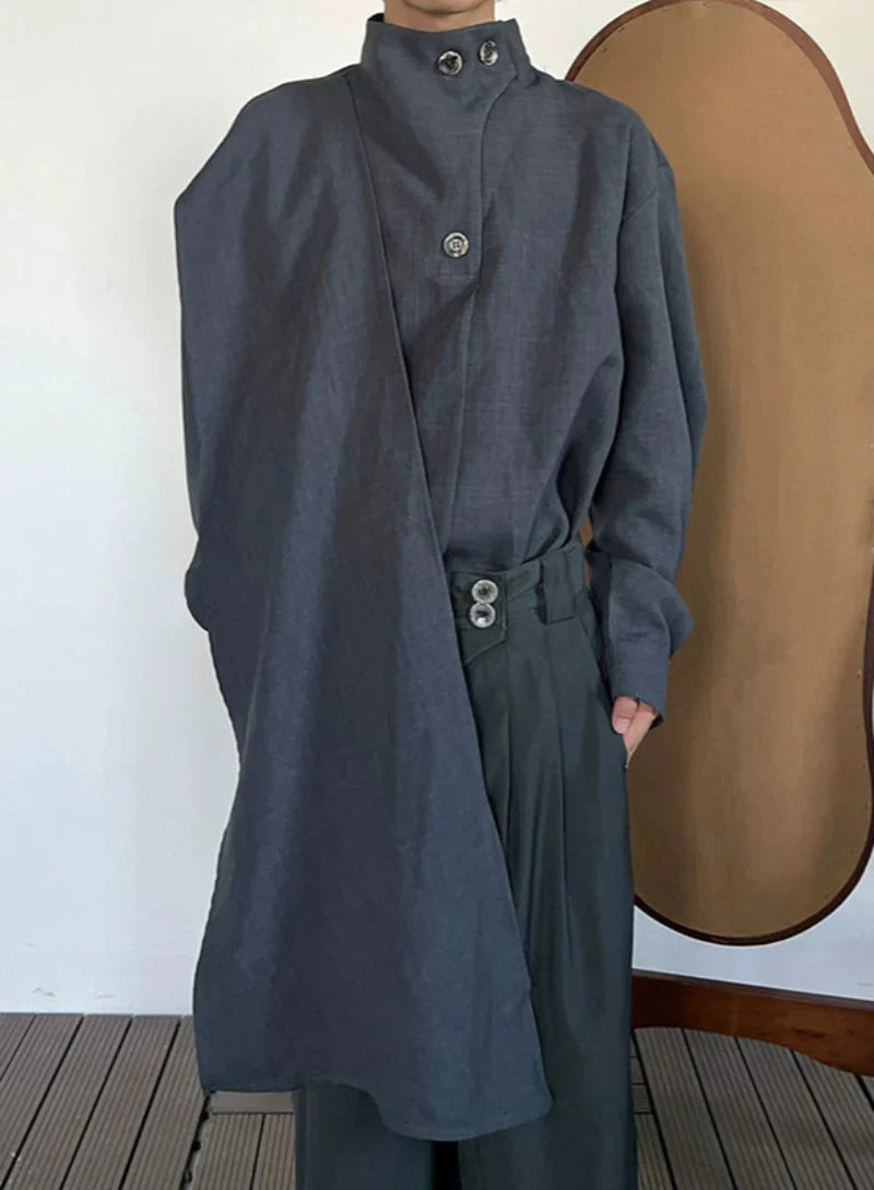 Stand Neck Scarf-Tie Long Sleeve Shirt