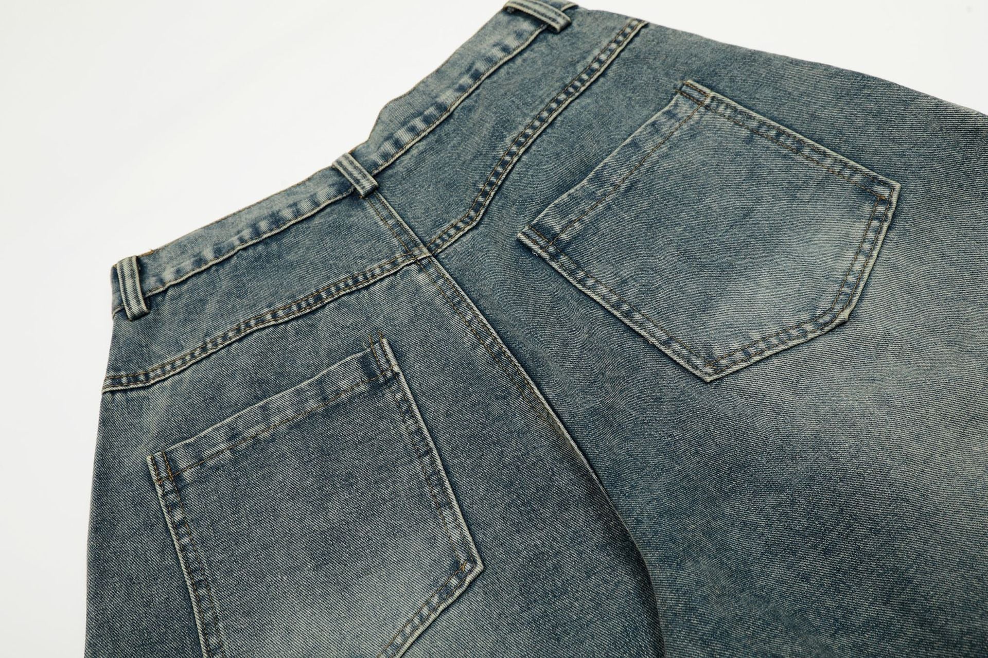 Washed Leopard Panel Curved Denim Jeans