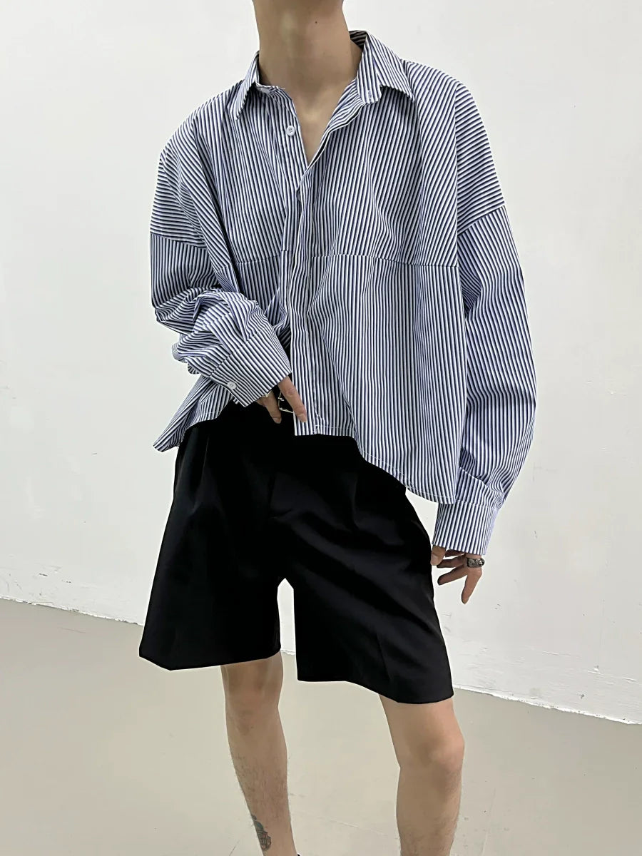 Irregular Cut Stripe Oversize Long Sleeve Shirt
