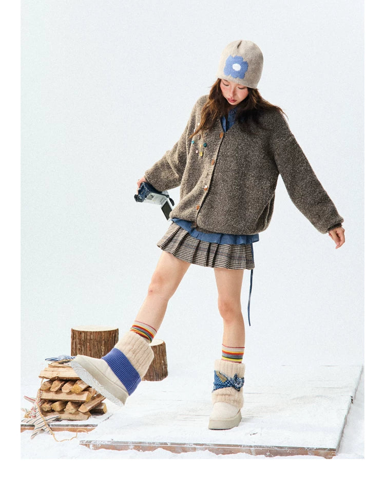 Crew Neck Button-Up Knit Cardigan