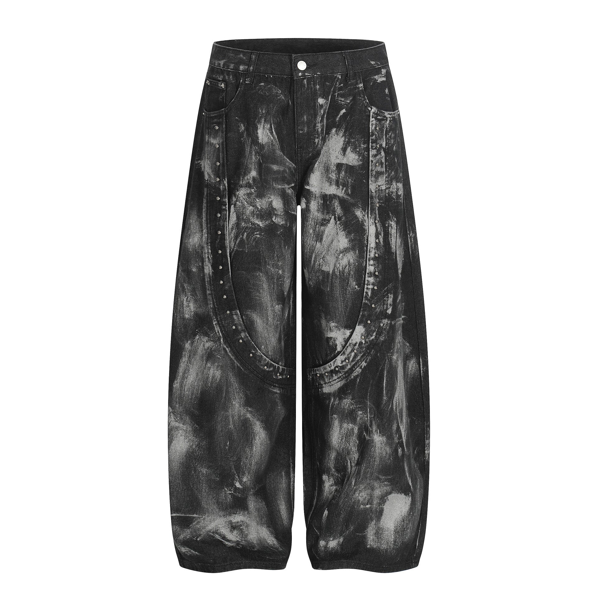 Paint Studs Curved Denim Jeans