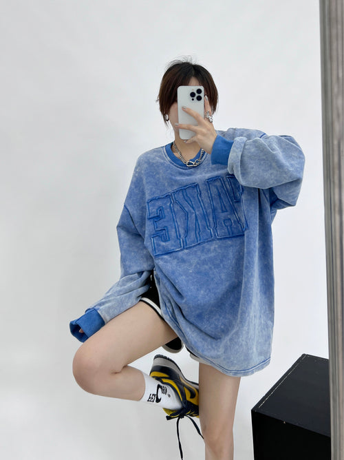 Sweat-shirt oversize délavé - Bleu / M