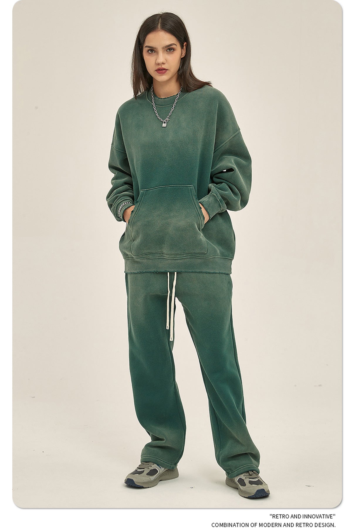 Fleece Lining Spray-dye Damage Oversize Sweatshirt