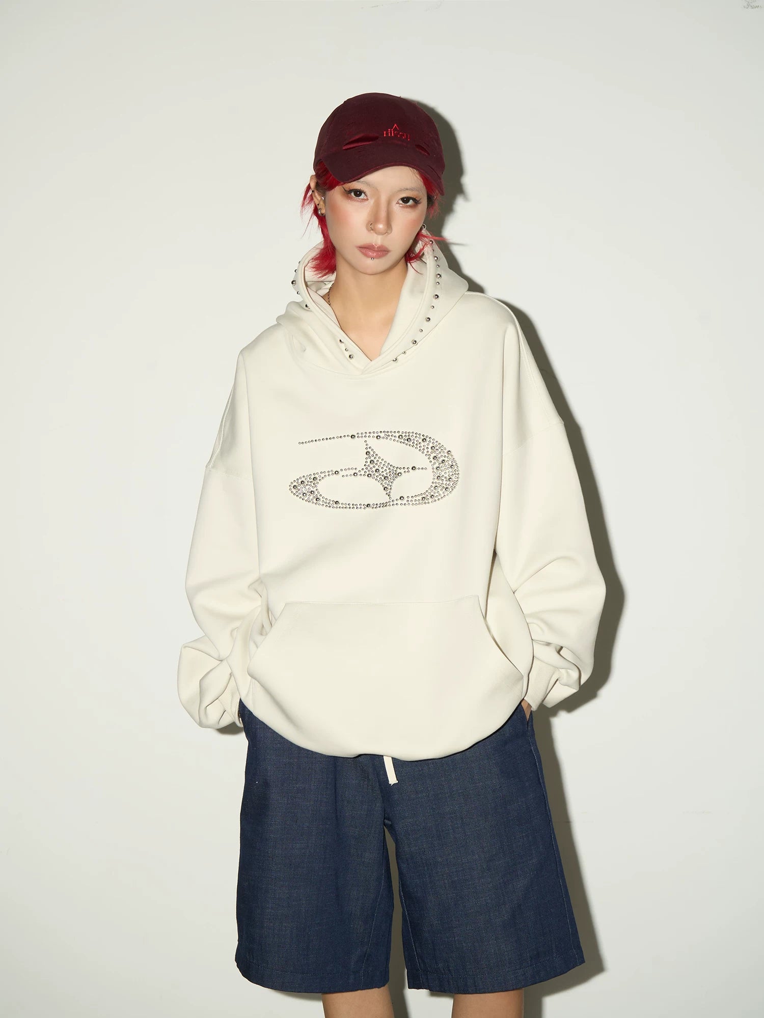 Studded Beaded Design Oversize Pullover Hoodie