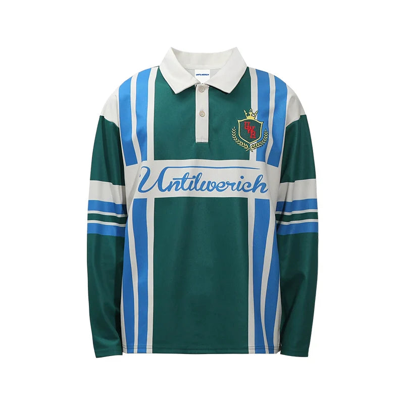 Color Block Vertical Stripe Long Sleeve Polo Shirt