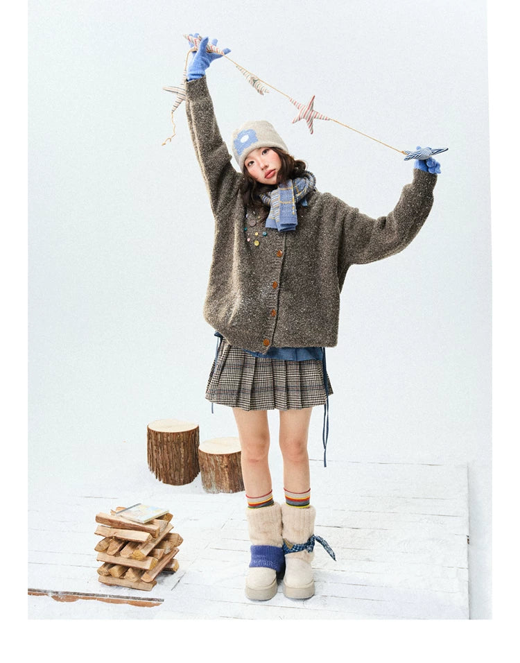 Crew Neck Button-Up Knit Cardigan